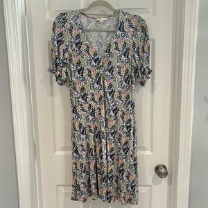 Boden Floral V-Neck Tea Dress US 6R Fit & Flare Short Sleeve Jersey Cottagecore
